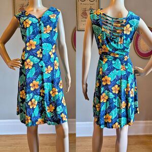 Vintage 90s Coco Bianco Midi Dress Summer Tropical Floral Cottage Plus Size 16